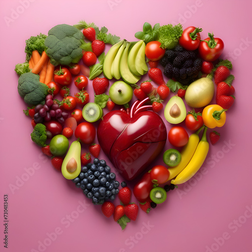heart shape by various vegetables and fruits   tomatoes  chicken  avocado  green leaves  top view of only hands with space for text or inscriptions  healthy eating theme   isolated
