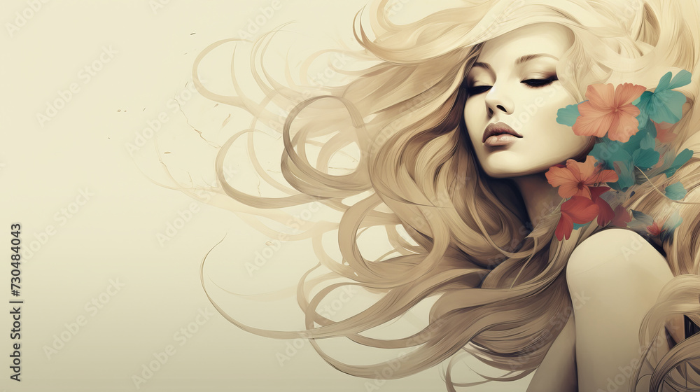 Portrait of a beautiful young woman with long blond hair and flowers. Portrait of a beautiful young woman with long blond hair and flowers.