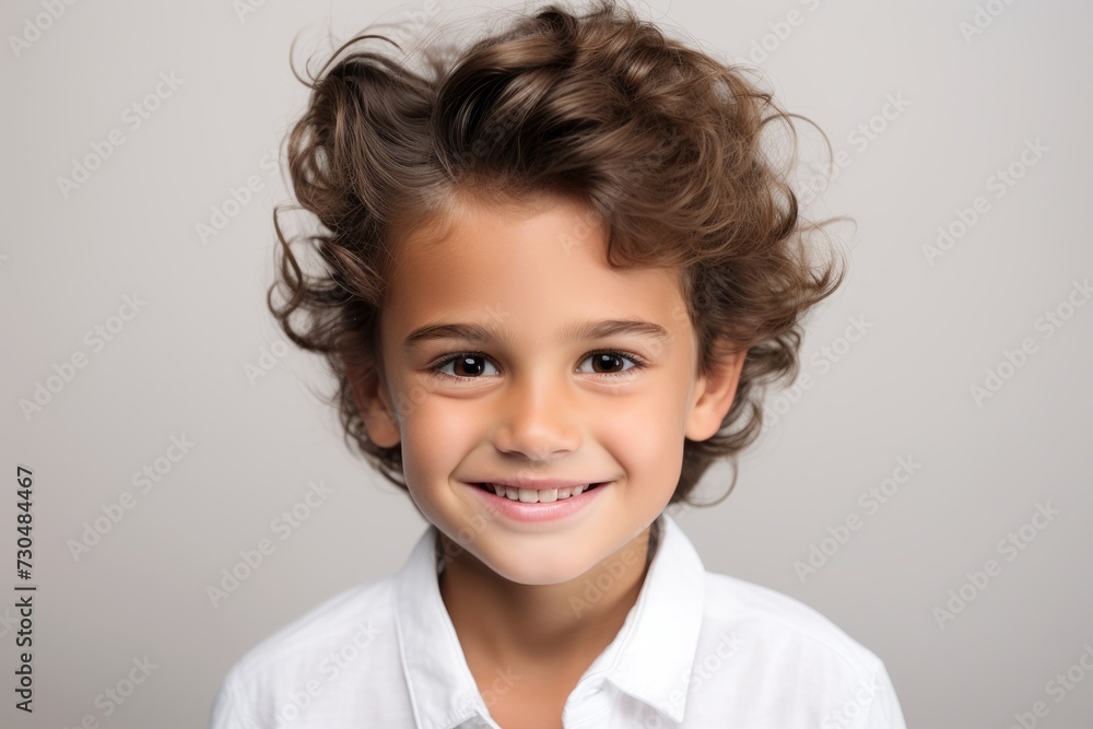 Portrait of a cute little boy with curly hairstyle. Studio shot. Portrait of a cute little boy with curly hairstyle. Studio shot.