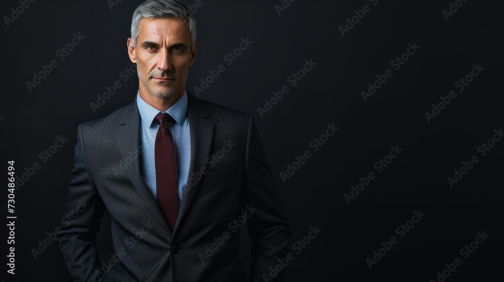 confident businessman in a professional posture, in front of an elegant black background generative ai confident businessman in a professional posture, in front of an elegant black background generative ai