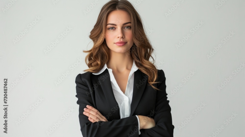 professional woman in a concentrated pose, in front of a clean white background generative ai professional woman in a concentrated pose, in front of a clean white background generative ai