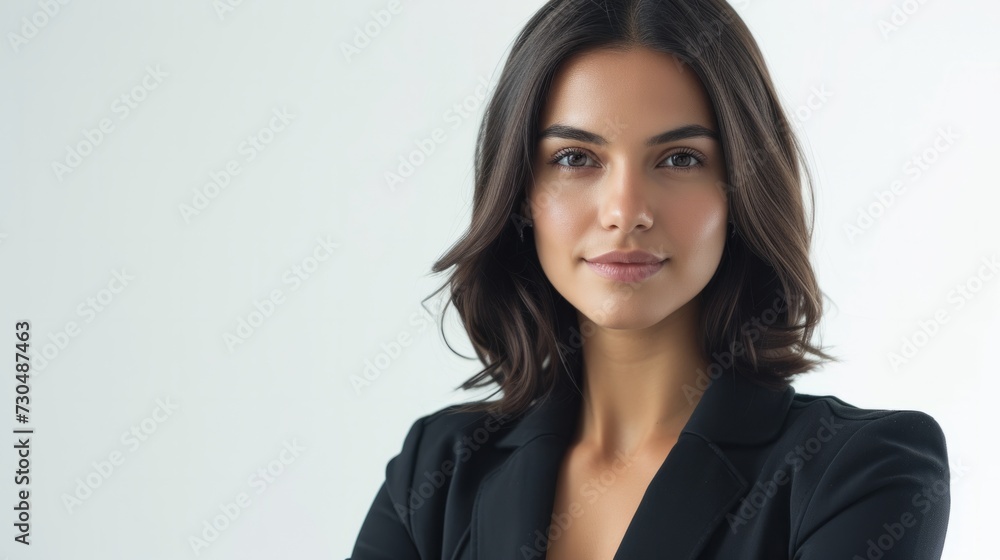 professional woman in a concentrated pose, in front of a clean white background generative ai professional woman in a concentrated pose, in front of a clean white background generative ai
