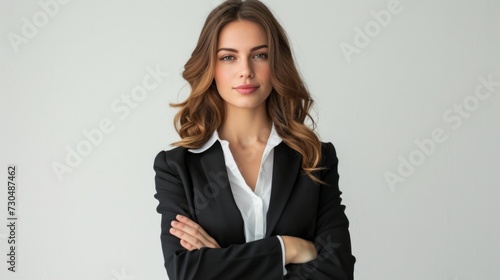professional woman in a concentrated pose, in front of a clean white background generative ai photo