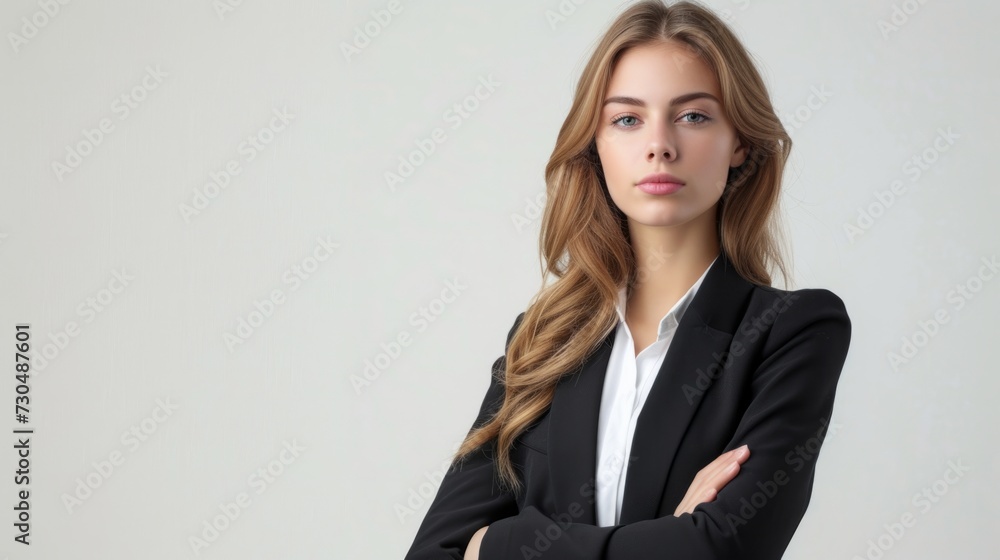professional woman in a concentrated pose, in front of a clean white background generative ai professional woman in a concentrated pose, in front of a clean white background generative ai