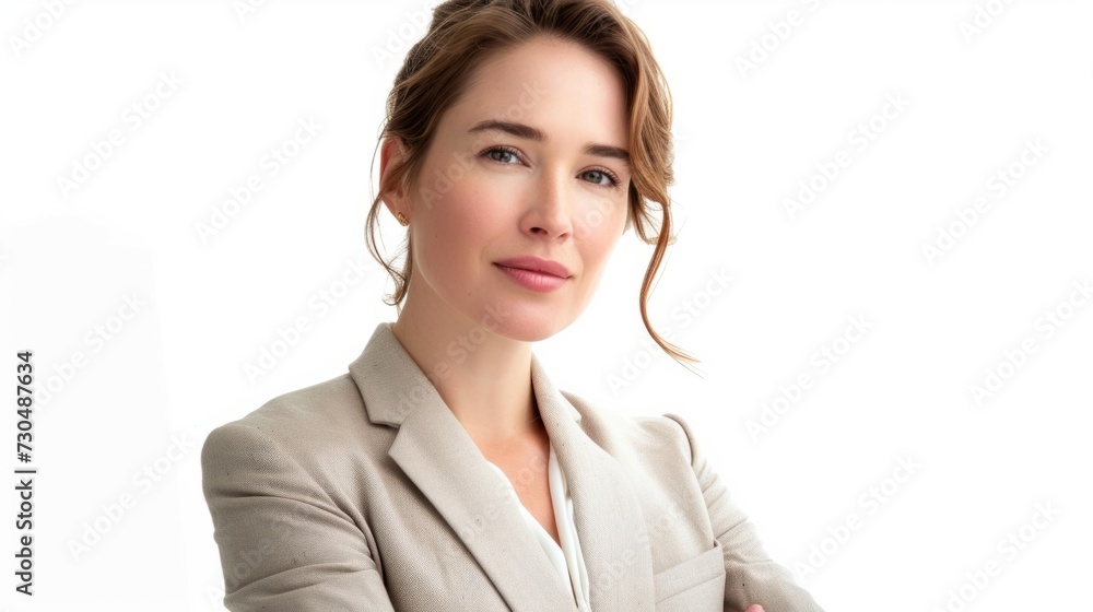 professional woman in a concentrated pose, in front of a clean white background generative ai professional woman in a concentrated pose, in front of a clean white background generative ai