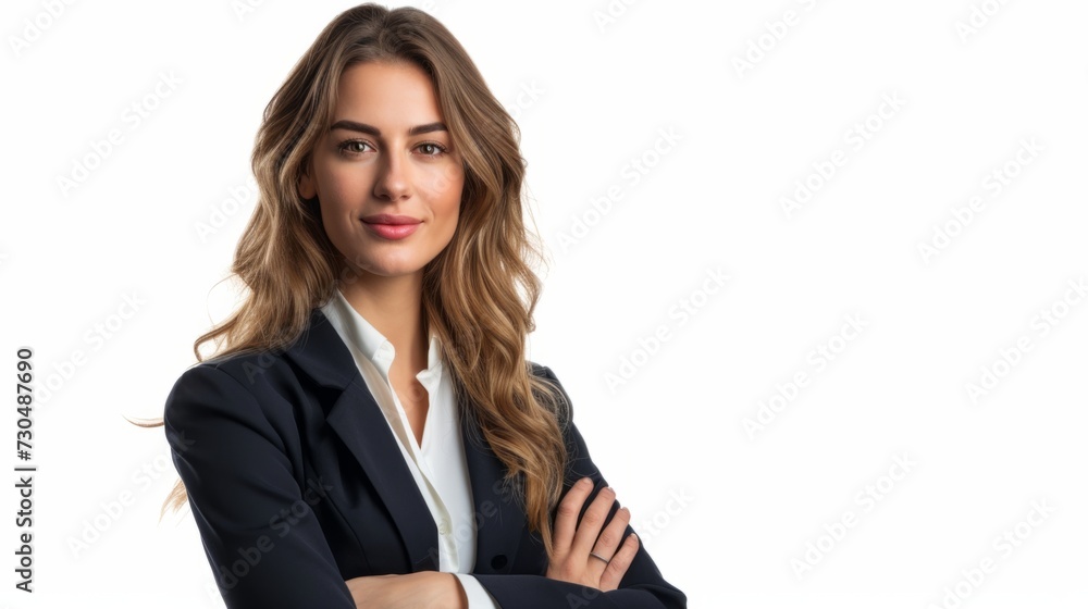 professional woman in a concentrated pose, in front of a clean white background generative ai professional woman in a concentrated pose, in front of a clean white background generative ai