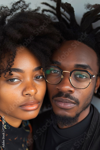 Vertical selfie of a hipster African American couple