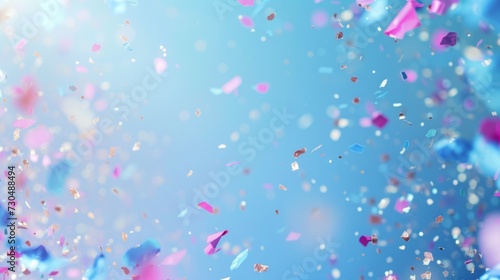 Tranquil blue pastel background complementing the holographic confetti, generative ai