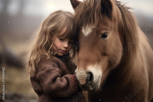 tender and caring connection between a girl and a pony © InfiniteStudio
