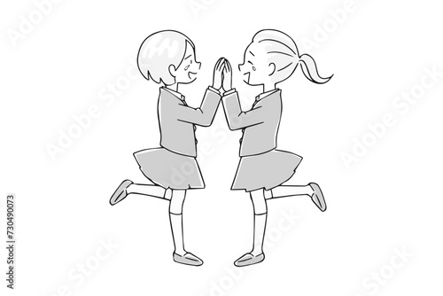 喜び合う学生の女の子たち