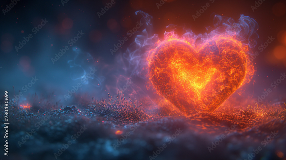 Abstract concept of burning heart for love, desire, lust Abstract concept of burning heart for love, desire, lust