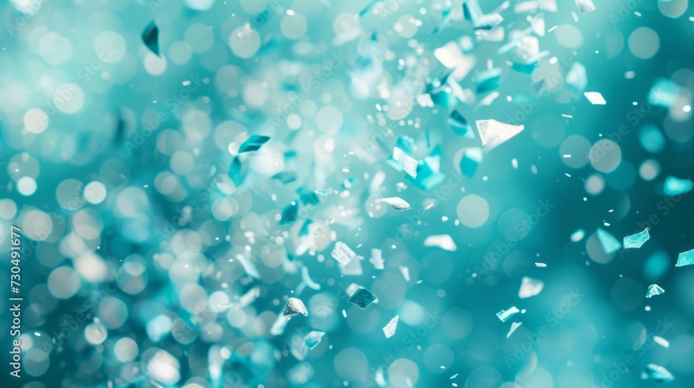 Turquoise bokeh confetti gently cascading down on a turquoise background generative ai