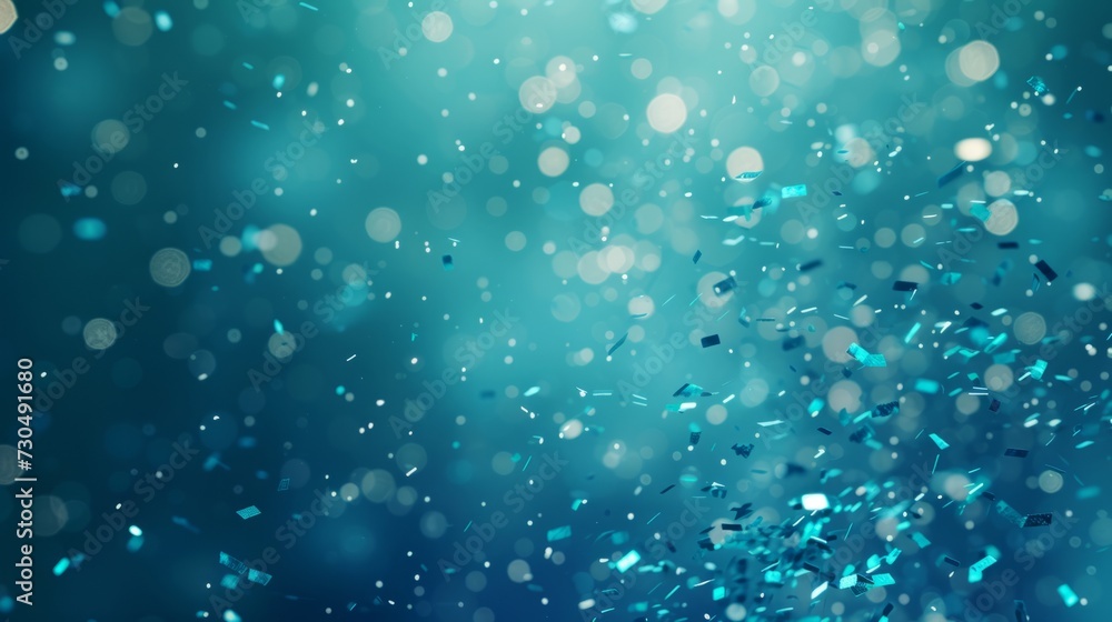 Turquoise bokeh confetti gently cascading down on a turquoise background generative ai Turquoise bokeh confetti gently cascading down on a turquoise background generative ai