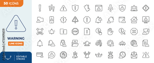 Warning  Line Editable icon set. Editable stroke. Vector illustration	