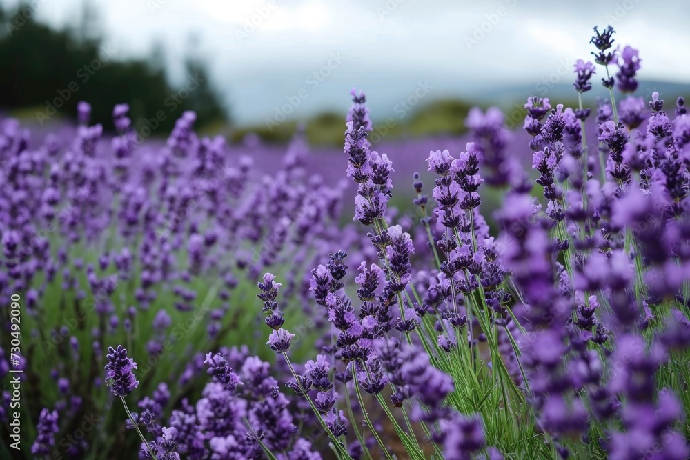 Obraz premium lavender grows in a field against the background of a lavender field