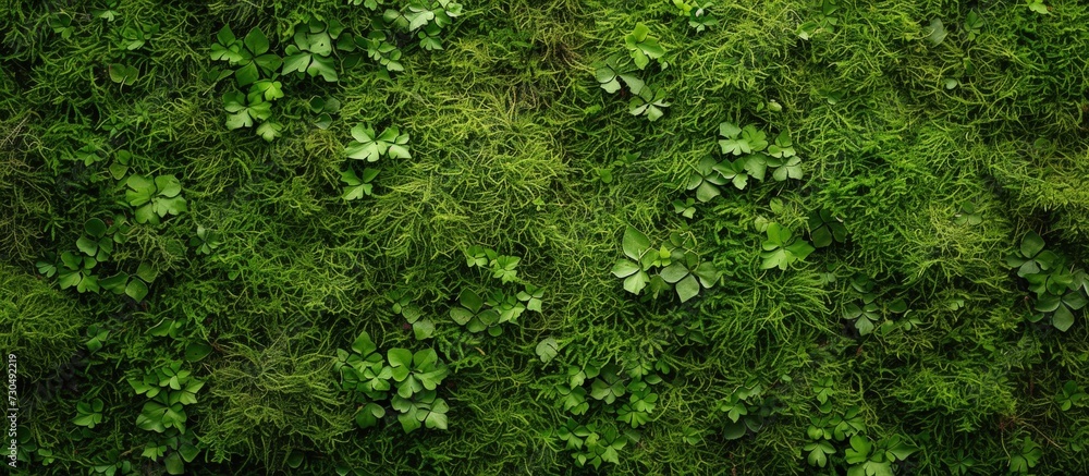 Top view green moss nature texture background. AI generated image