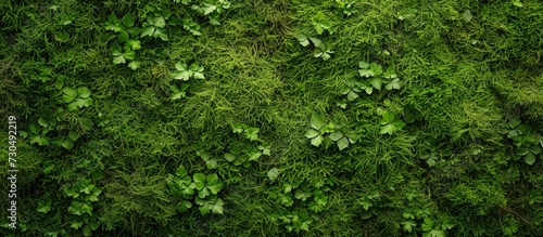 Top view green moss nature texture background. AI generated image