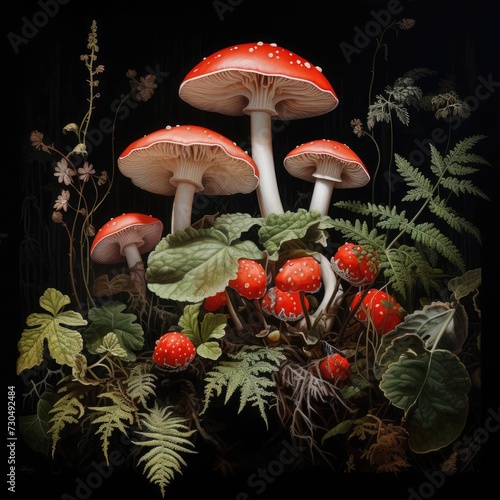 Toadstool mushroom print, mushrooms, moody moss mushroom wall print, floral dark academia, halloween printable, vintage poster, gothic oil painting