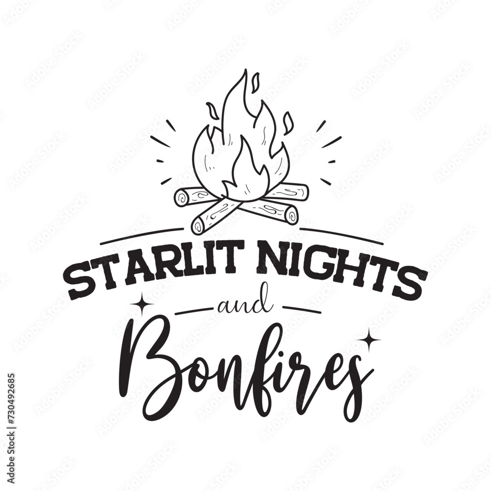 Obraz premium Starlit Nights and Bonfires. Vector Design on White Background