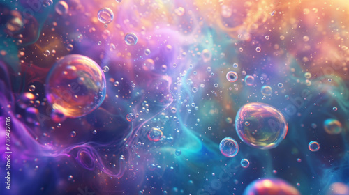 An ethereal veil of frothy bubbles suspended in a sea of enchanting hues evoking a sense of wonder and magic.