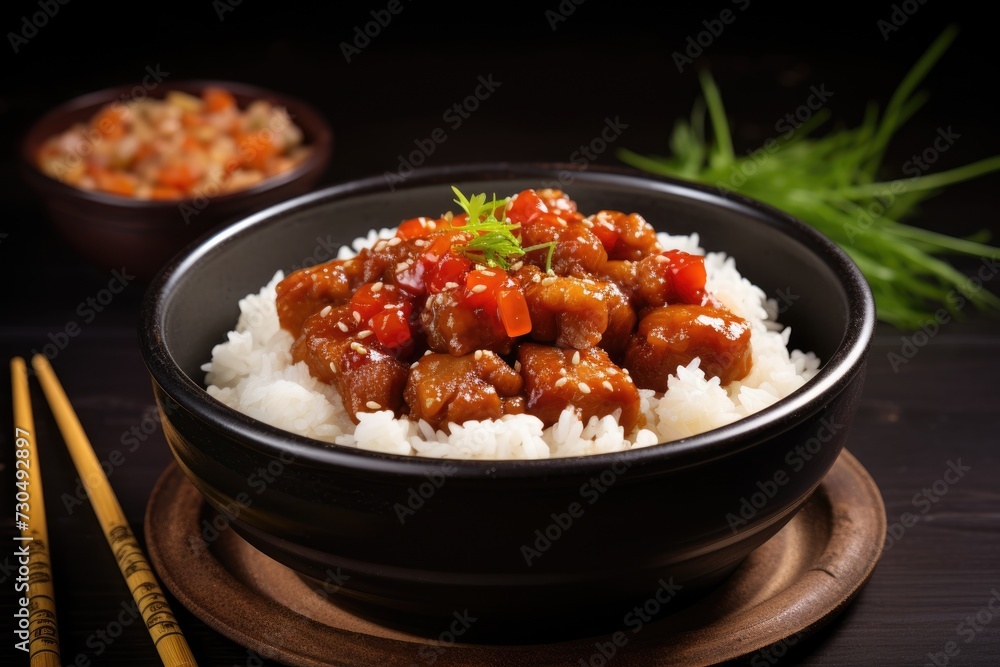 Chinese national dish Pork in sweet and sour sauce with rice Chinese national dish Pork in sweet and sour sauce with rice