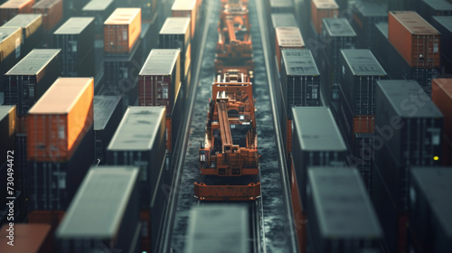Revolutionary straddle carriers navigating through a maze of containers showcasing their ability to handle heavy loads with ease.