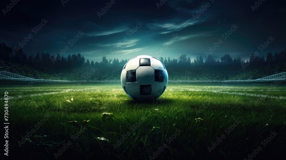 Naklejka premium Soccer ball on the green field