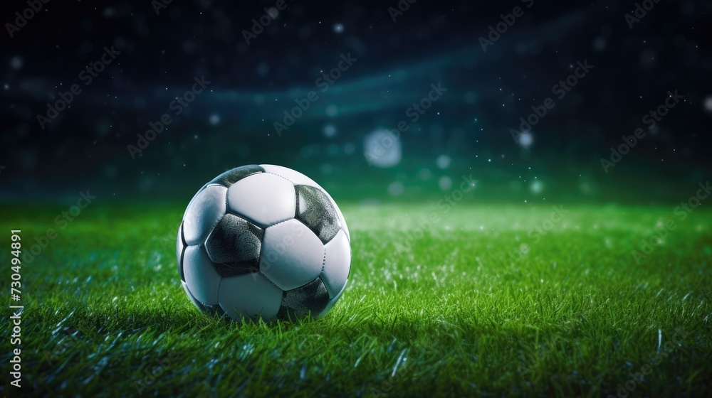 Naklejka premium Soccer ball on the green field