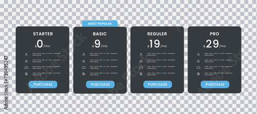 Dark price list columns vector template design.