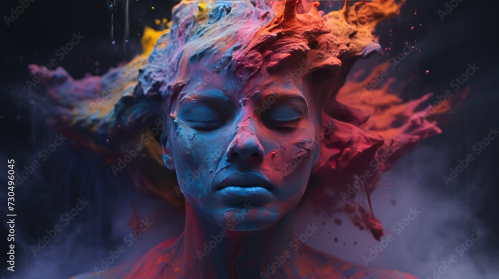 Human head is made by colorful powder