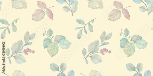 Seamless pattern of autumn leaves  endless watercolor pattern  hand drawn. Fabric design  kitchen textiles  packaging  wrapping paper.