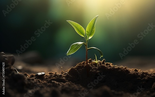 A green sprout breaks through the earth, representing the initiation of growth photo