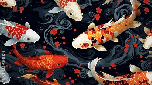koi animals pattern background design in lyly pond