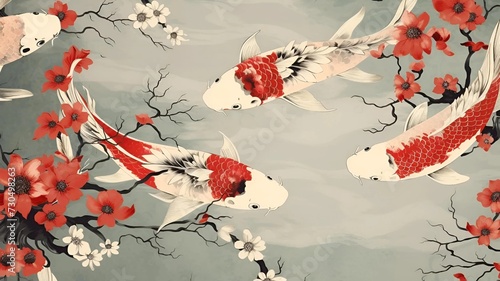 koi animals pattern background design in lyly pond photo