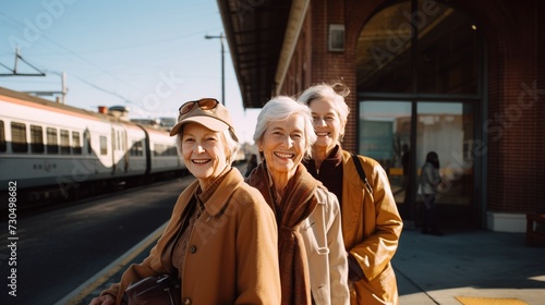 Women on the train station  close senior friends