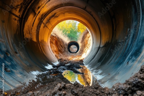 Close up view of underground pipes within a modern residential city s water and sewage system photo