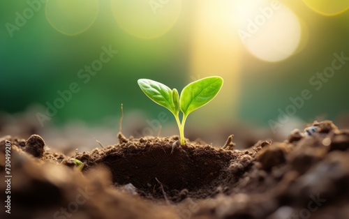 The ground gives rise to a verdant sprout, symbolizing the beginning of growth