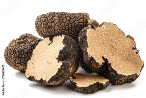 White isolated black truffle slices collection with included clipping path