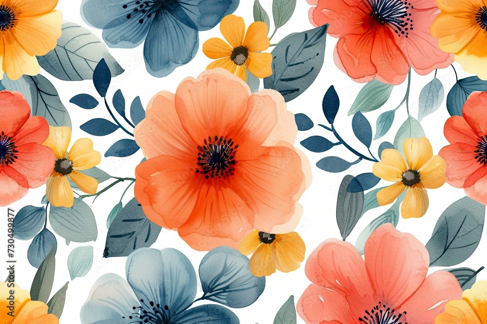 watercolor flower pattern background - generative ai watercolor flower pattern background - generative ai