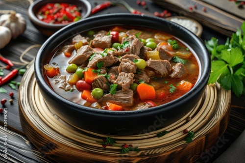 Indonesian beef soup with veggies and beans