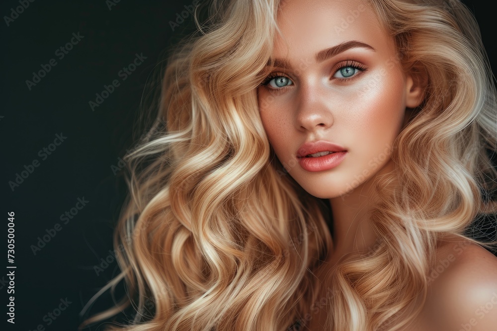 Gorgeous blonde with flawlessly curled hair and timeless makeup Gorgeous blonde with flawlessly curled hair and timeless makeup