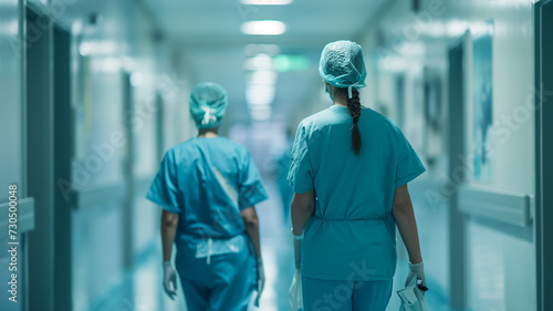 Two nurses walking towards the operating room
