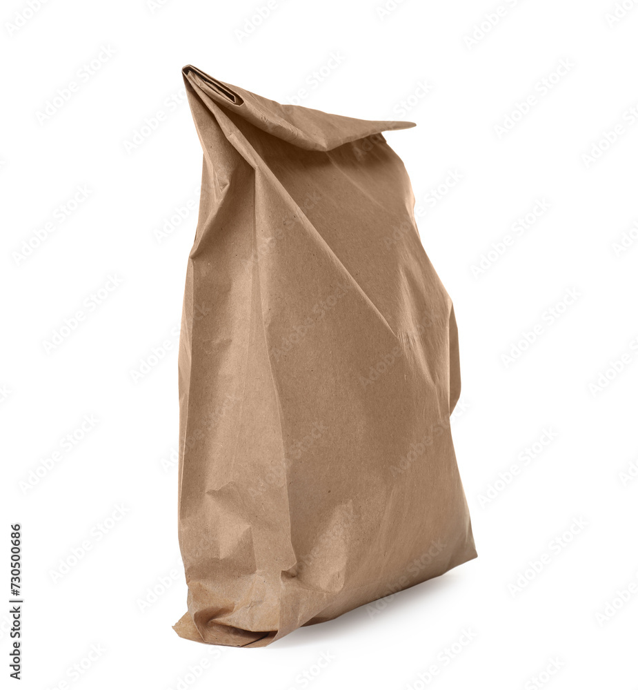 One kraft paper bag isolated on white