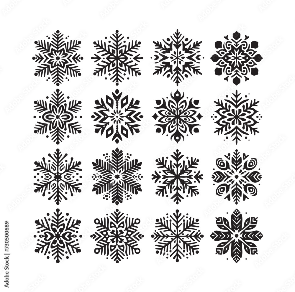 set minimal Snowflakes vector snow vector icon silhouette vector illustration set minimal Snowflakes vector snow vector icon silhouette vector illustration