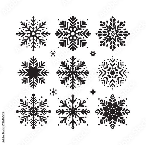 set minimal Snowflakes vector snow vector icon silhouette vector illustration