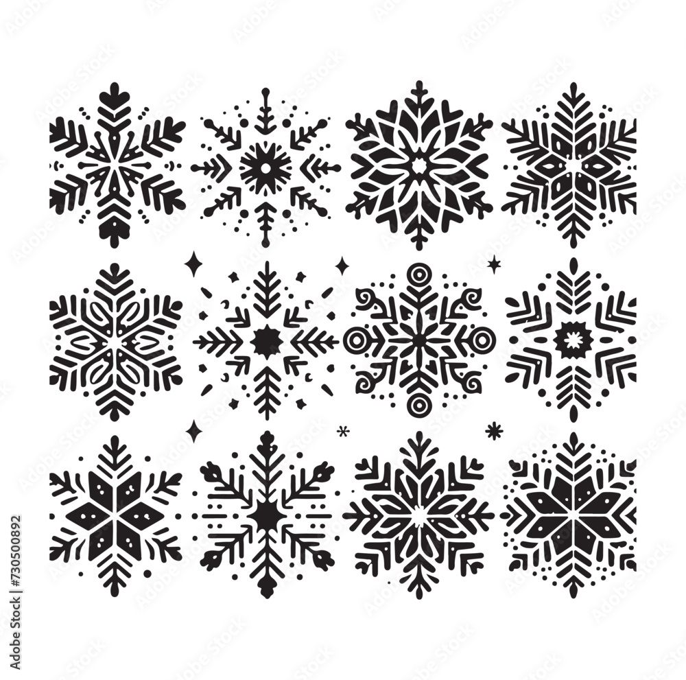 set minimal Snowflakes vector snow vector icon silhouette vector illustration set minimal Snowflakes vector snow vector icon silhouette vector illustration