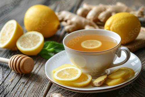 Tea with lemon, honey and ginger for immunity