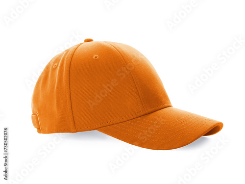 Stylish orange baseball cap isolated on white