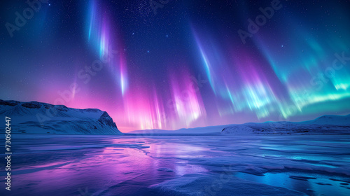 The sky is filled with dazzling auroras, colorful colors dance in the night sky, displaying intricate and sparkling patterns, Ai Generated Images © mohammad