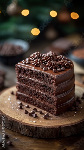 Beautiful chocolate cake with smooth crusts made by a professional baker. Tasty chocolate cake that fills your eyes with desire. Festive cake.